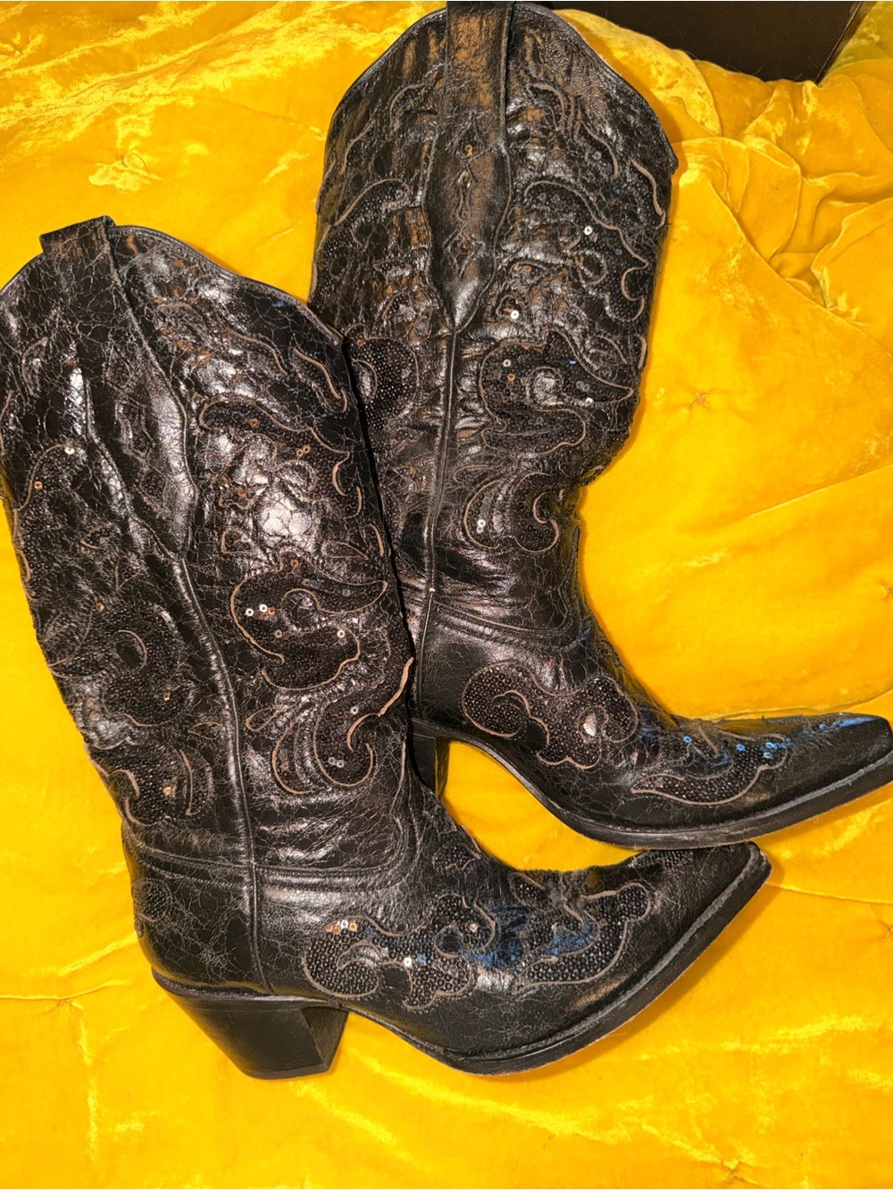 Embroidered Black Western Heeled Boots